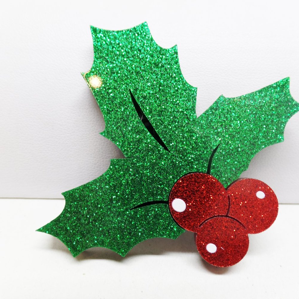 Adorable Acrylic Holly Holiday Brooch Limited Edition